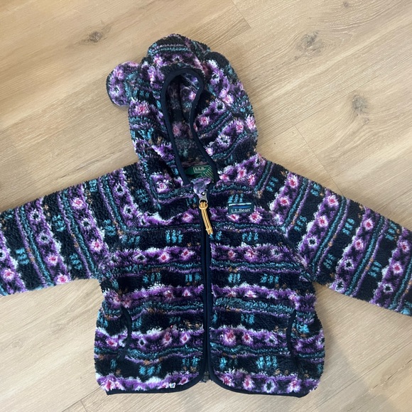 L.L.Bean Hi-Pile Fleece Jacket 6-12 Months Purple & Black Pattern - Picture 1 of 6